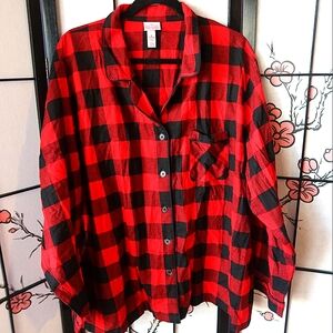 Wonder Shop Red Black Plaid PJ Top Size 2X
